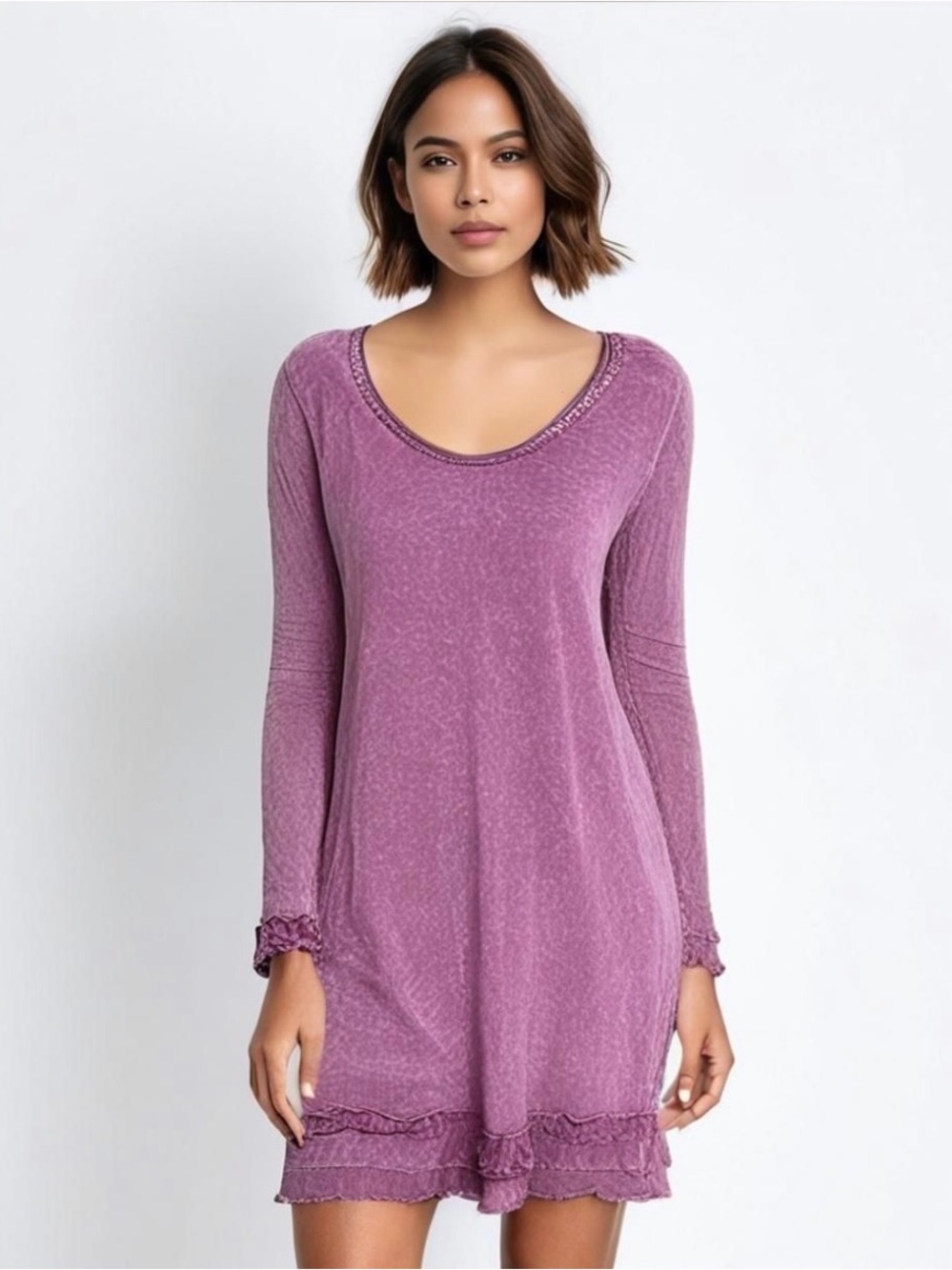 Altar'd State Ruffle Trim Long Sleeve Mini